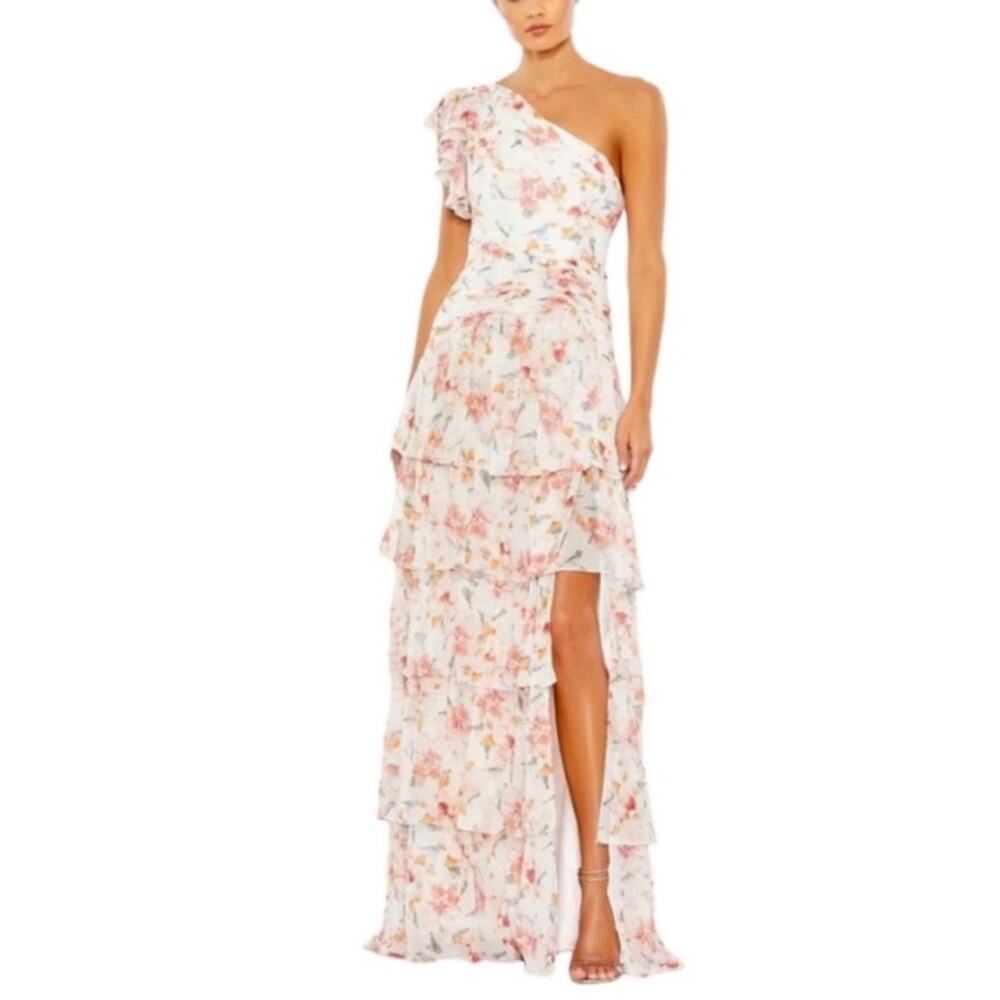 Ieena Mac Duggal 55810 Floral One Shoulder Gown - Ivory/Orange - 4 - NWT